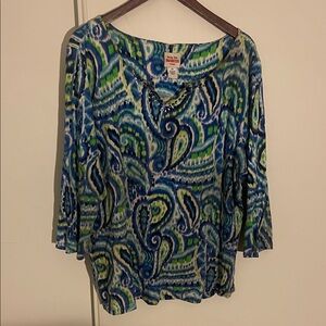 Bobbie Brooks Blue and Green Paisley Blouse
